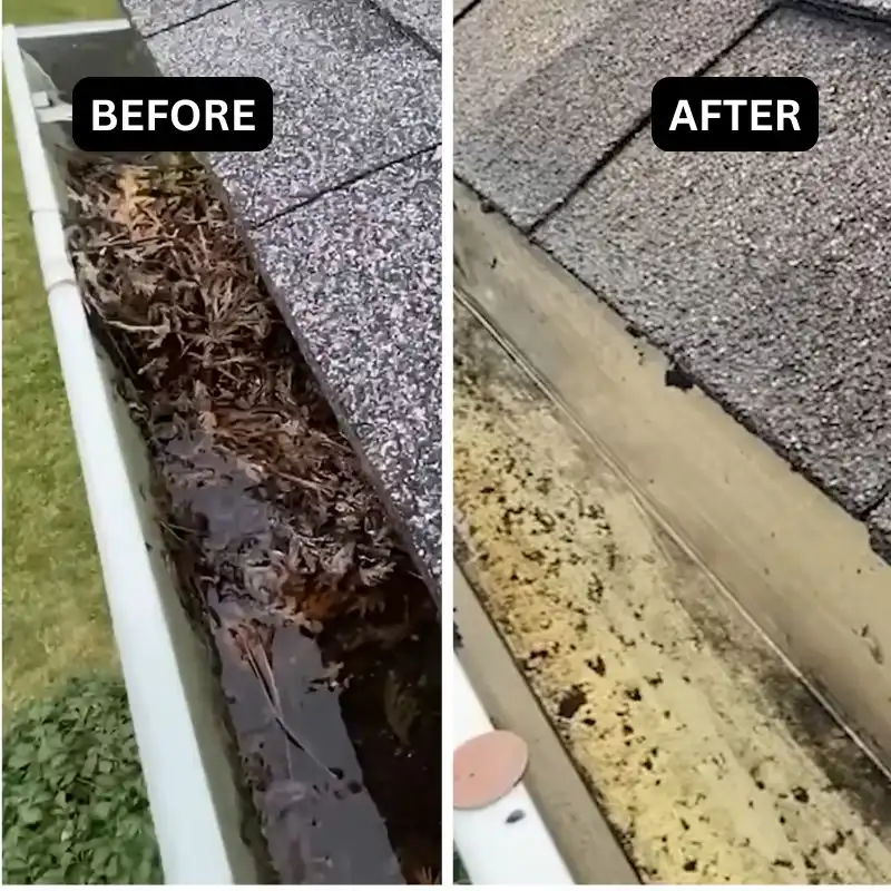 Before and after gutter cleaning, San Clemente home