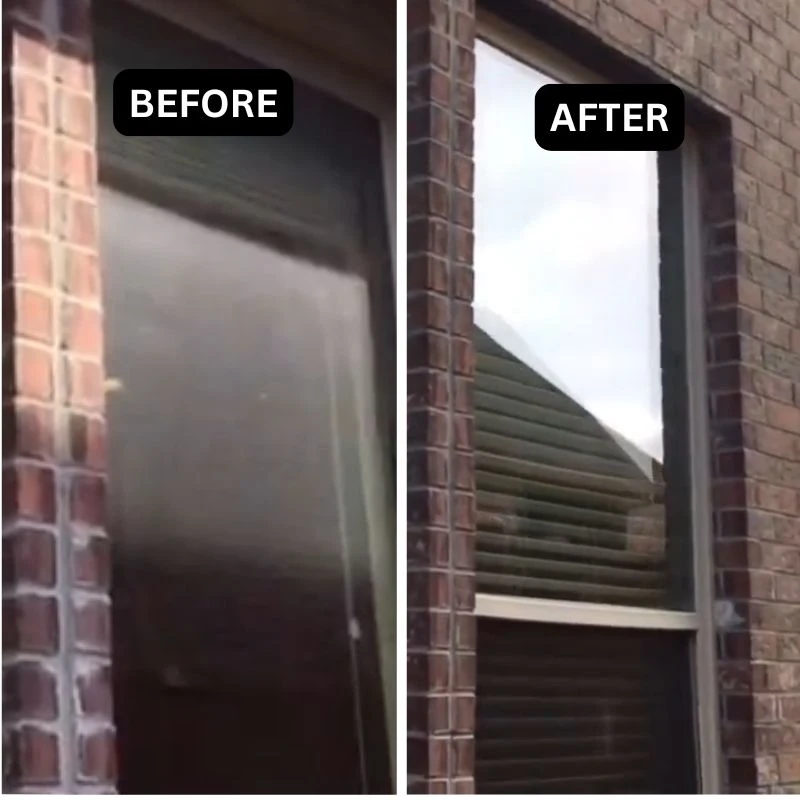 Before and after salt film removal, San Clemente residential window